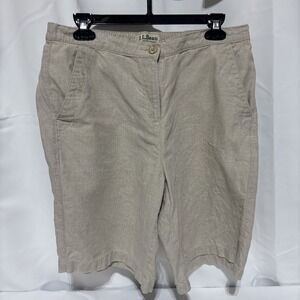 LL Bean Mens Size 30 Tan Linen Elastic Shorts With Pockets Elastic On Back Waist